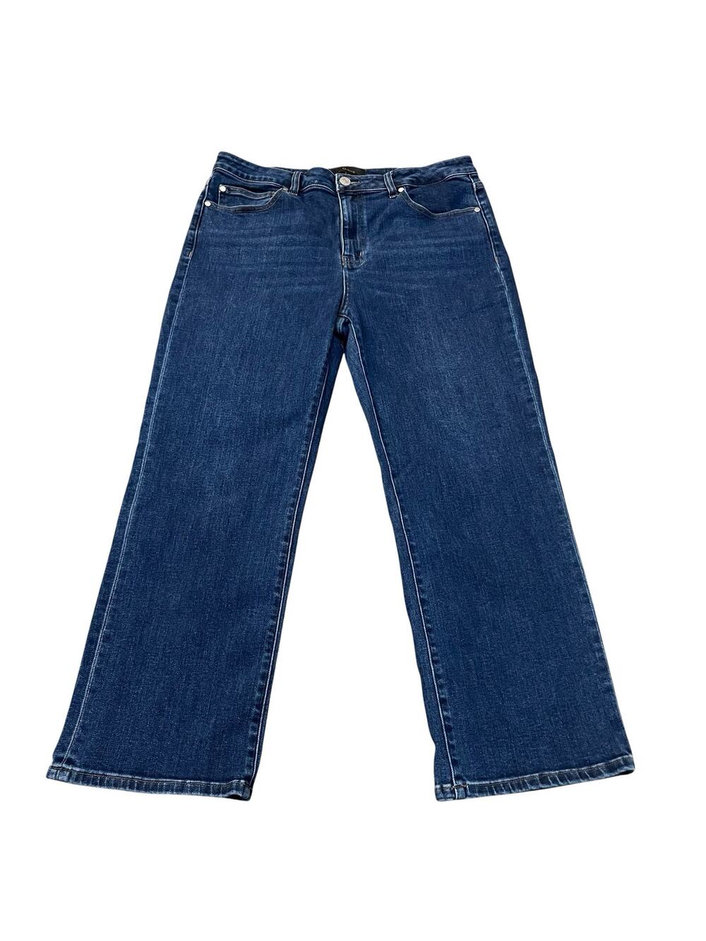 Quince Stretch High Rise Straight Jeans 32 Dark Wash Blue Cropped Stretchy
